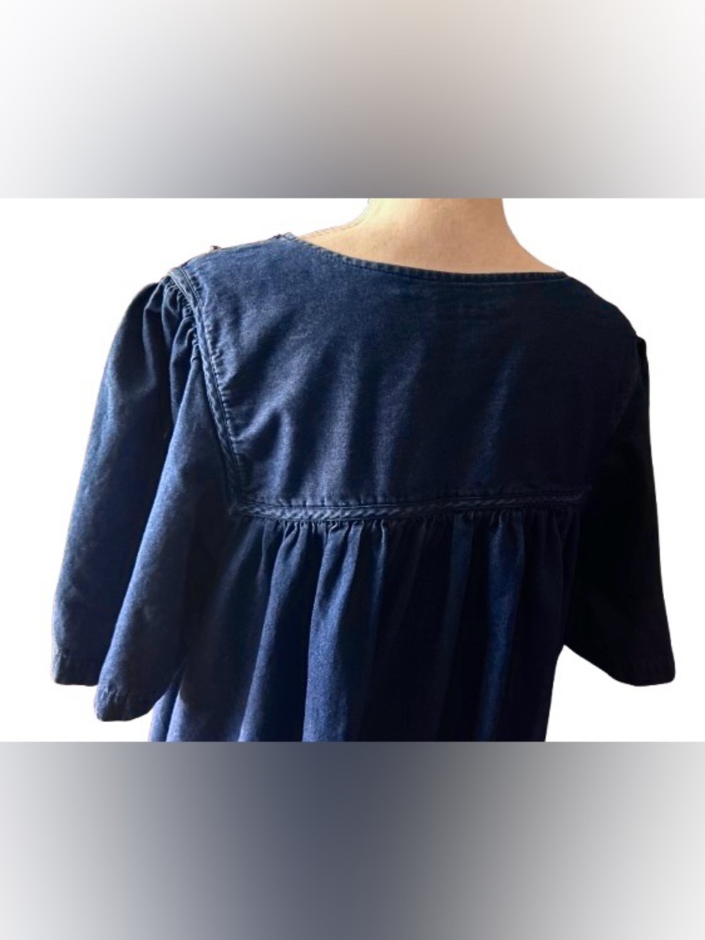100% Cotton GO SOFTLY PATIO Denim Blue Beaded Mumu Housedress Loungewear Large - Picture 7 of 10